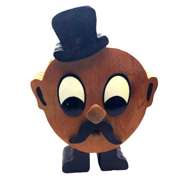 Vintage Mr. Goodbank Wooden Coin Bank With Top Hat & Mustache Reusable DIY - Picture 1 of 6